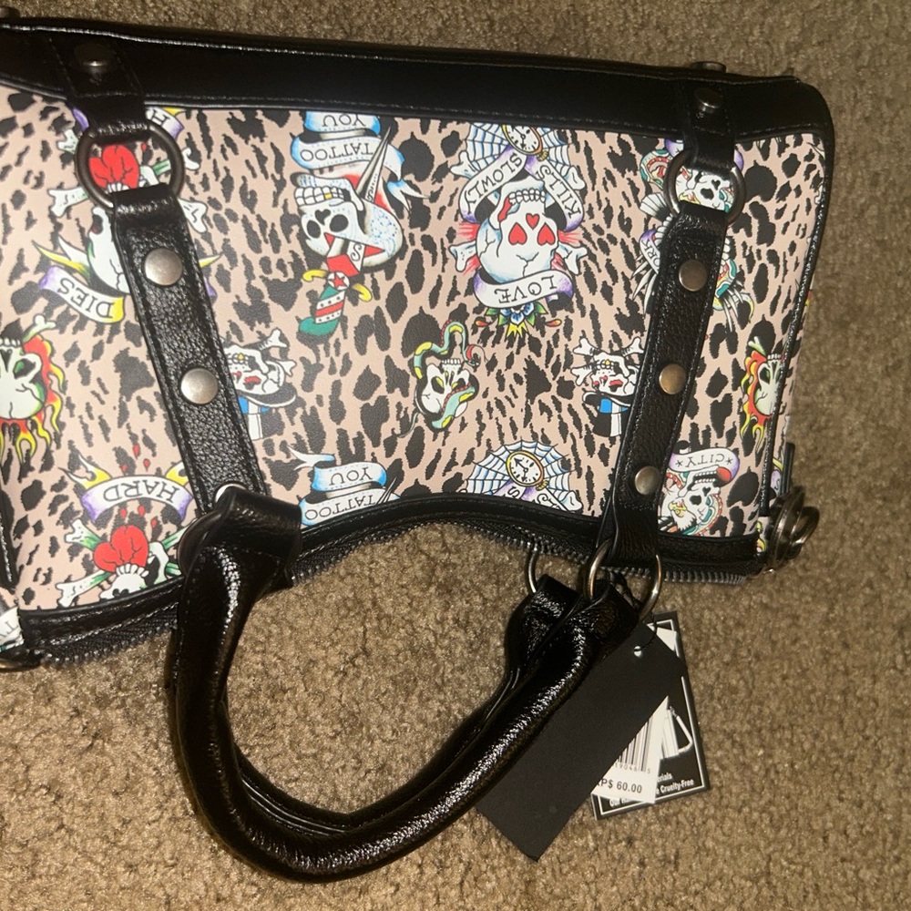 Ed Hardy Leopard Print Satchel with Black Accents